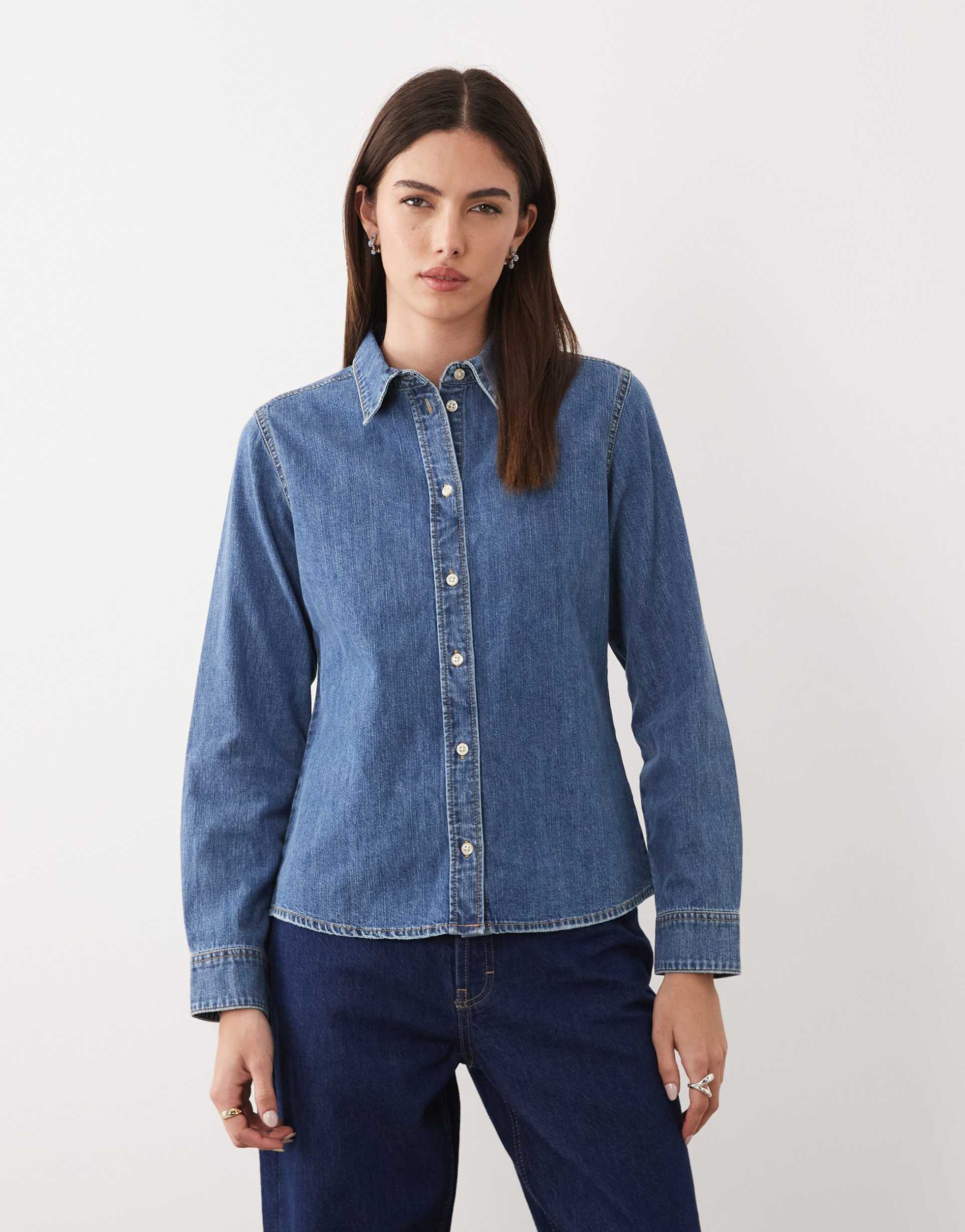 jjxx denim shirt in mid blue