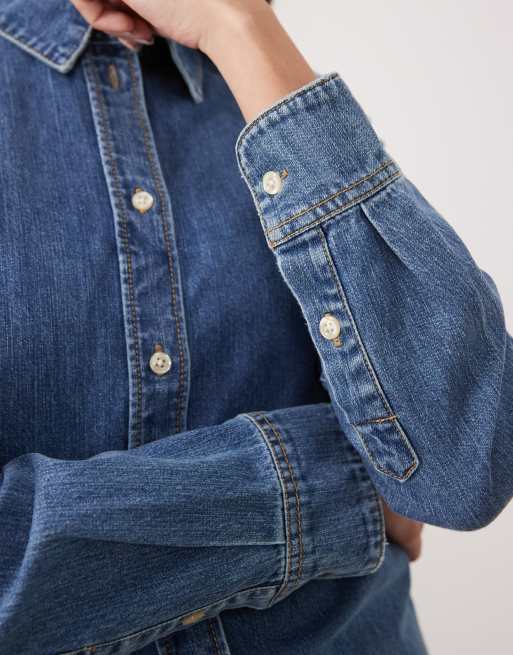 JJXX denim shirt in mid blue, 3 of 4