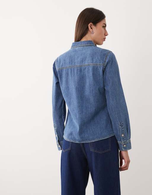 JJXX denim shirt in mid blue, 4 of 4