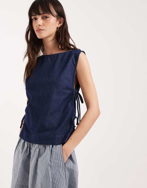 JJXX - Denim top met strikdetail in donkerblauw - view 1