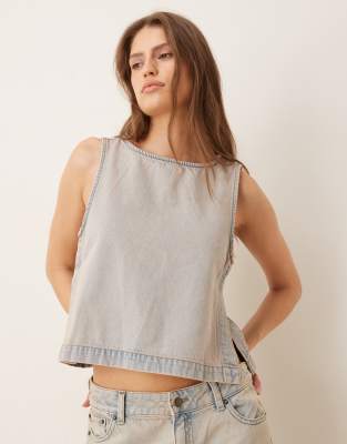 JJXX denim top with side detail in light blue wash - part of a set