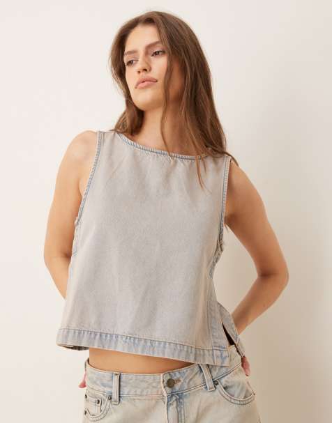JJXX denim top with side detail in light blue wash (part of a set) - view 1