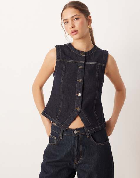 JJXX denim waistcoat in dark blue