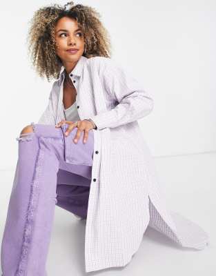 JJXX dipped hem shirt in lilac check - ASOS Price Checker