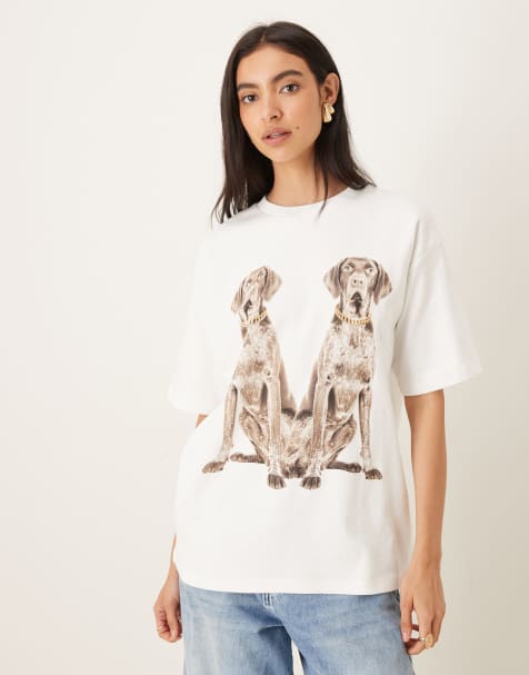 JJXX dog print oversized t-shirt in white - view 1