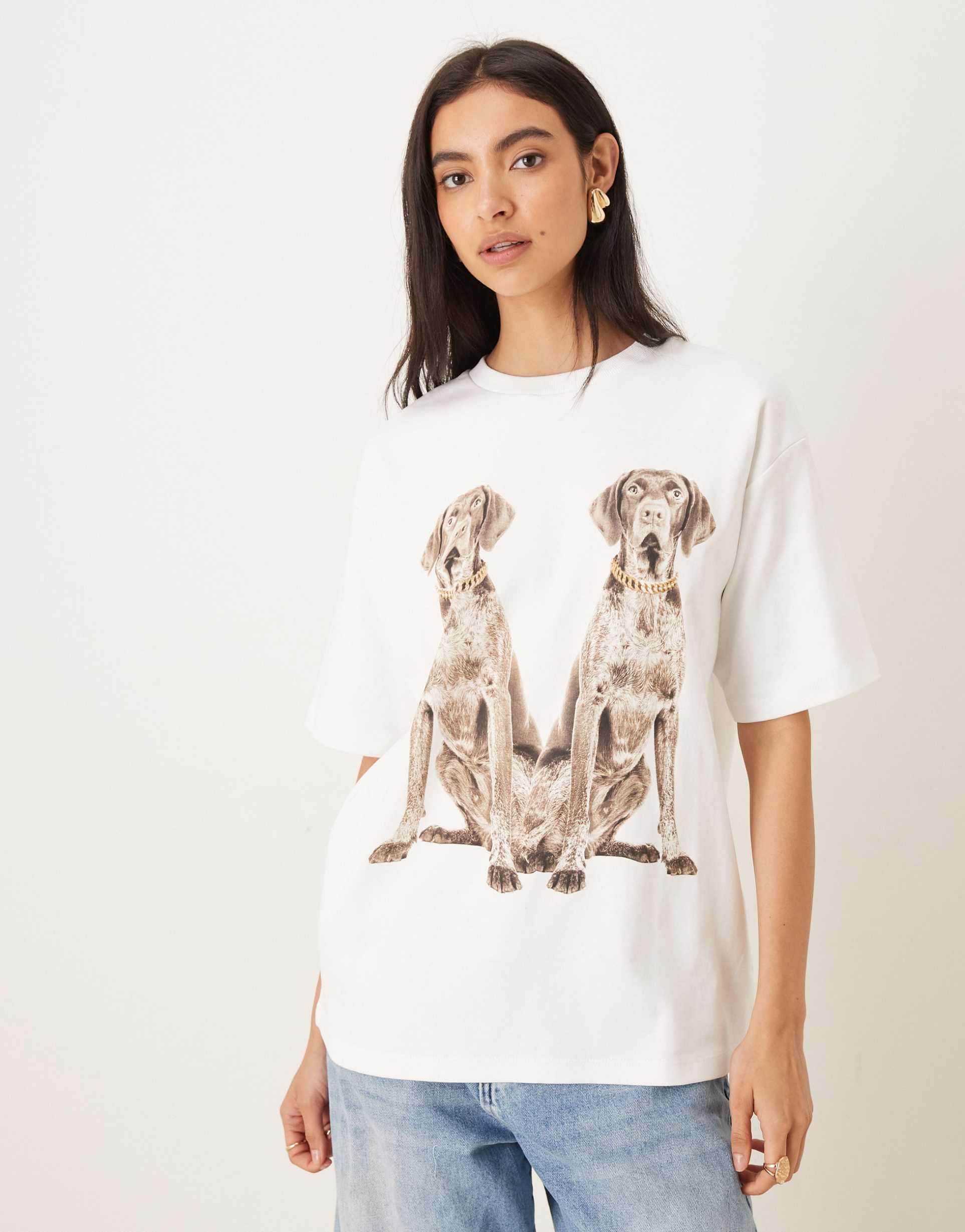 jjxx dog print oversized t-shirt in white