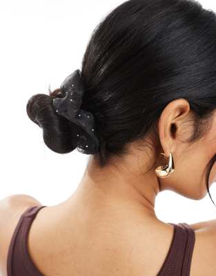 JJXX - Doorschijnende scrunchie met diamantjes in zwart
