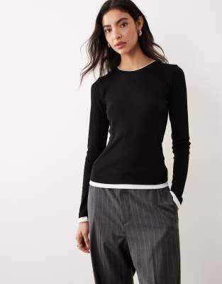 JJXX - Doppellagiges, langärmliges T-Shirt in Schwarz