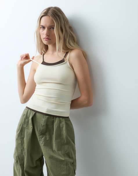 JJXX double layer cami top in cream - view 1