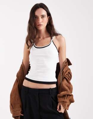 Jjxx Double Layer Contrast Halter Top In White