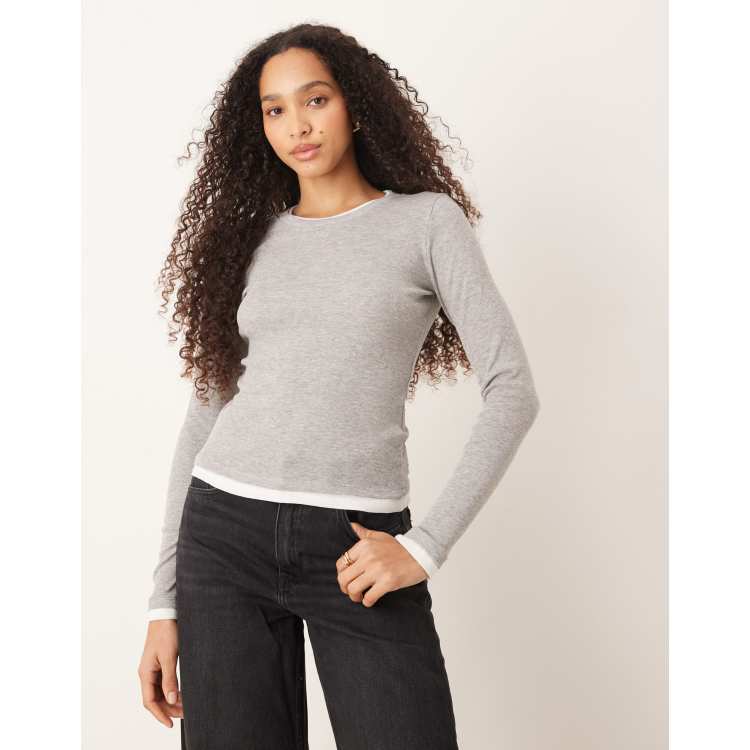 JJXX double layer long sleeve tee in gray | ASOS