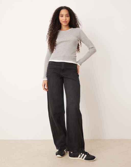 JJXX double layer long sleeve tee in gray | ASOS