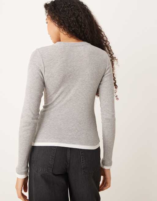 JJXX double layer long sleeve tee in gray | ASOS