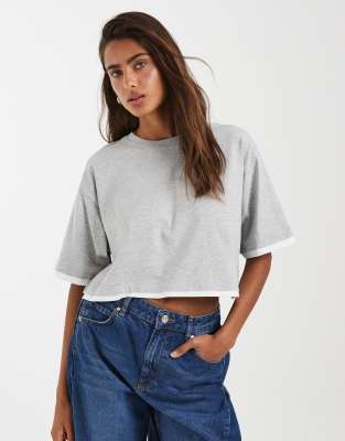 Jjxx Double Layer Oversize Cropped Tee In Gray
