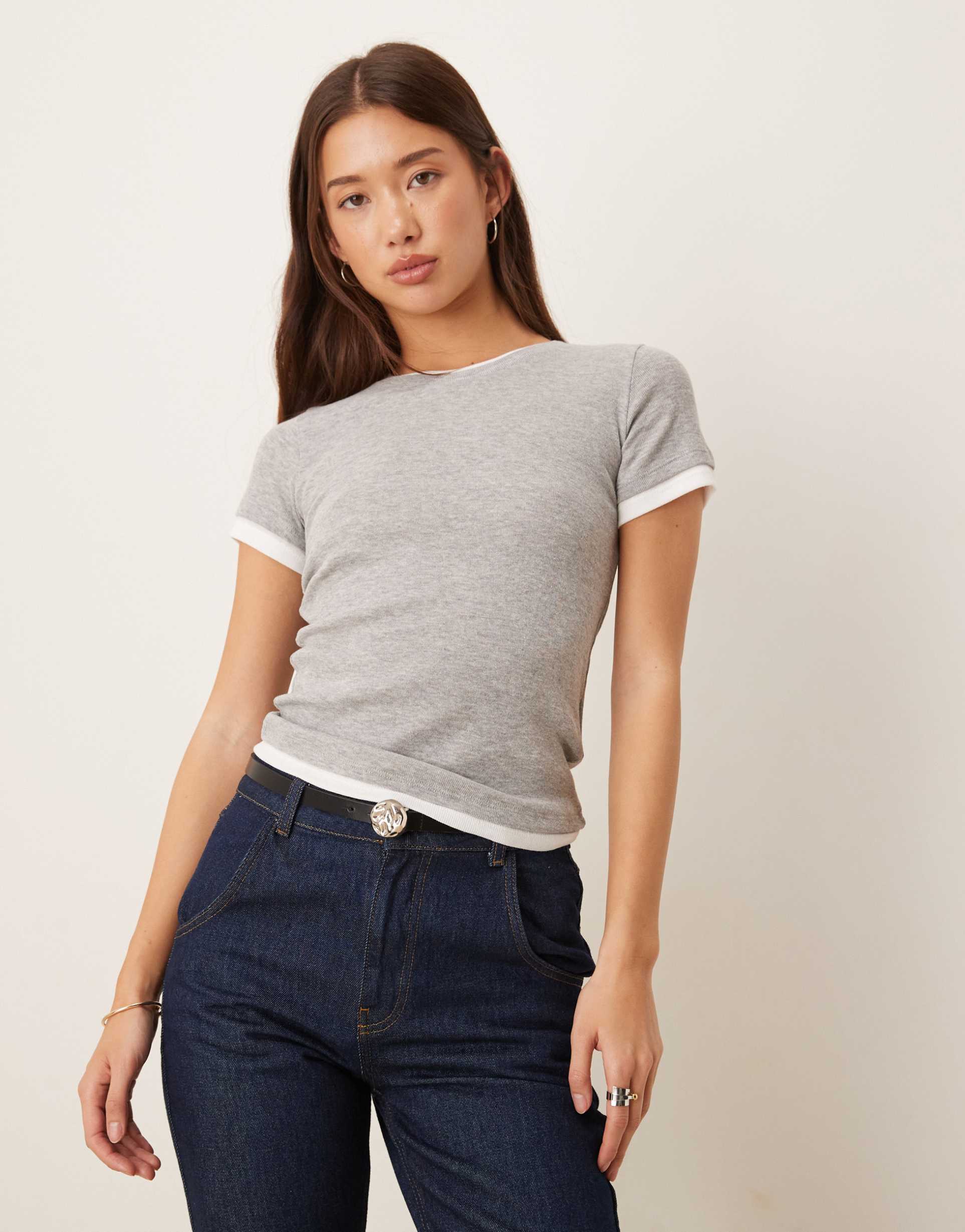 jjxx double layer short sleeve tee in gray
