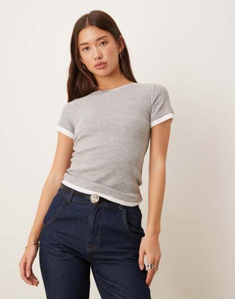 JJXX double layer short sleeve tee in grey