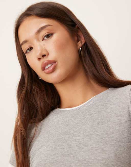 JJXX double layer short sleeve tee in grey, 4 of 4