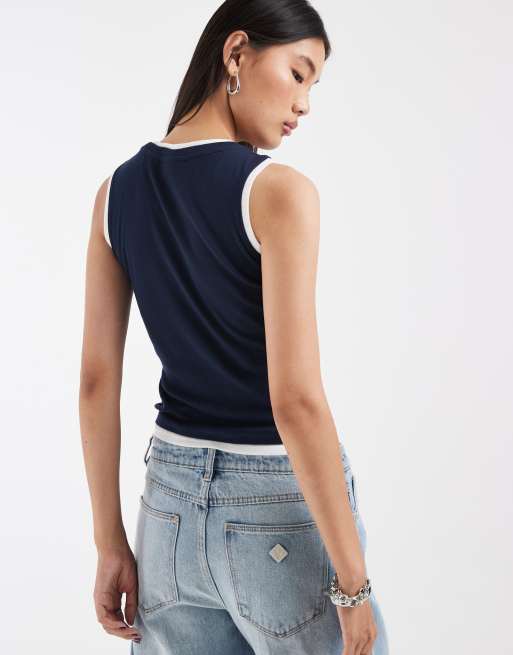JJXX double layer tank top in navy, 4 of 4