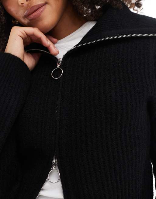 JJXX double zip knit sweater in black | ASOS