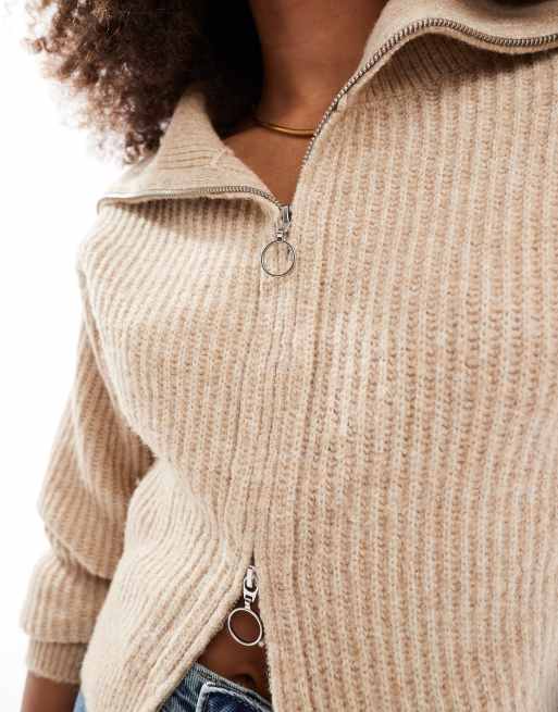 JJXX double zip knit sweater in cream | ASOS