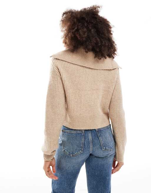JJXX double zip knit sweater in cream | ASOS