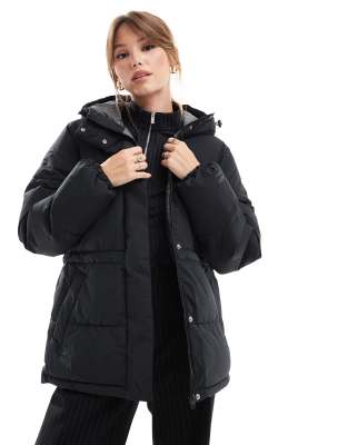 JJXX drawstring hooded puffer jacket in black