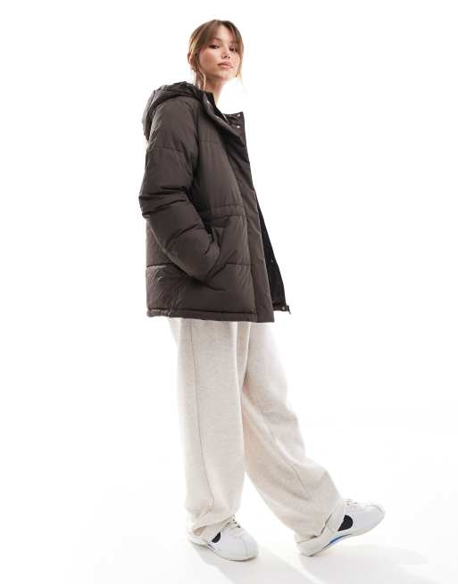JJXX drawstring hooded puffer jacket in brown