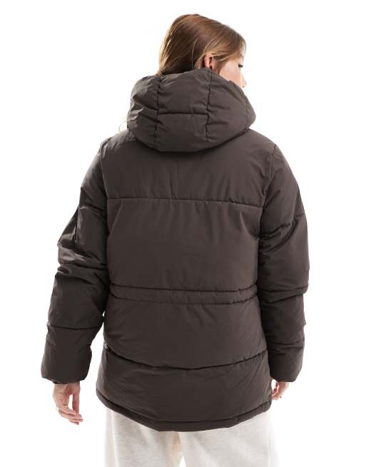 JJXX drawstring hooded puffer jacket in brown