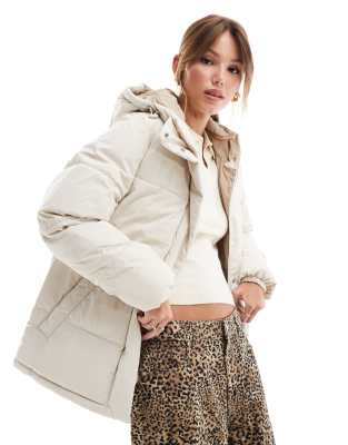 JJXX drawstring hooded puffer jacket in cream