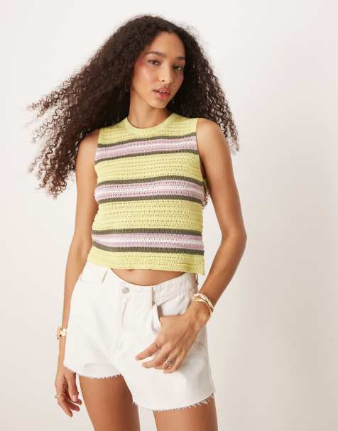 JJXX knitted top in green pink stripe