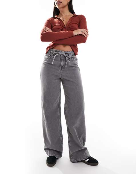 JJXX - Eda - Jeans ampi grigio chiaro con laccio sul davanti - view 1