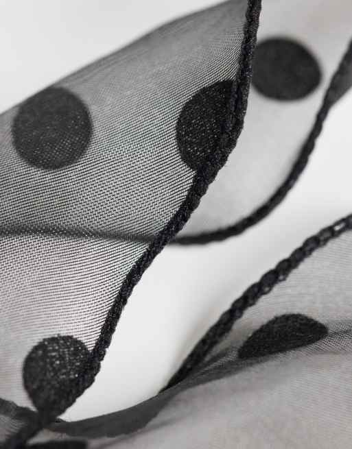 JJXX - Elastico per capelli nero a pois in rete con fiocco, 2 di 3