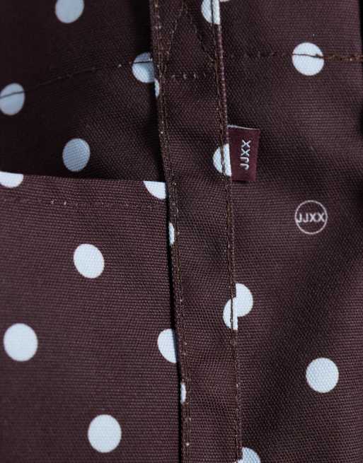JJXX extra large canvas tote bag with double straps in brown and blue polka dot, 3 of 4