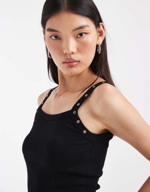 JJXX eyelet studded tank top in black, 3 of 4