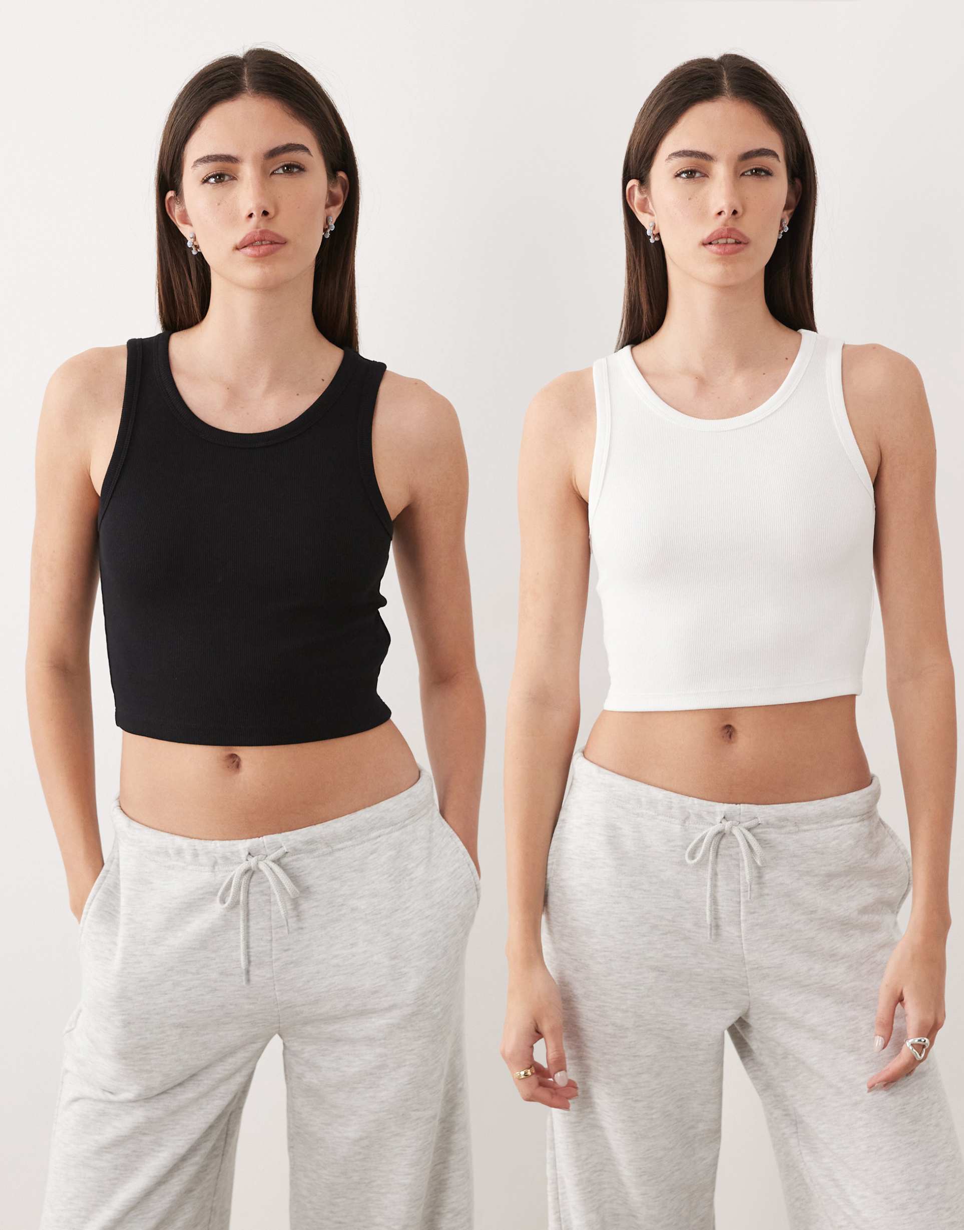 jjxx fallon 2 pack ribbed cropped tank tops in black & white