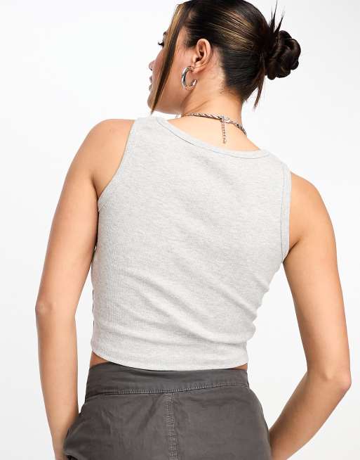 JJXX Fallon ribbed cropped singlet in light grey, 3 of 4