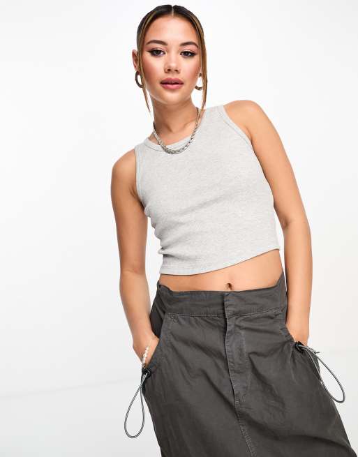 JJXX Fallon ribbed cropped singlet in light grey, 4 of 4