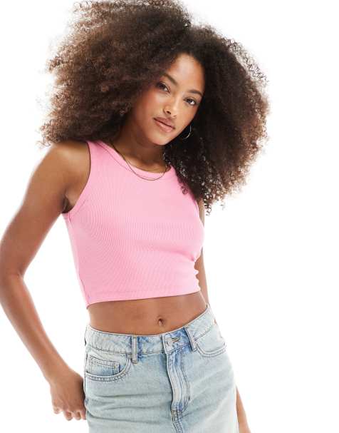 JJXX Fallon ribbed cropped singlet in pink - view 1