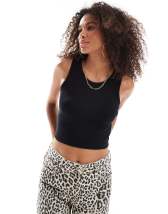 Noisy May square neck crop top in newspaper print - part of