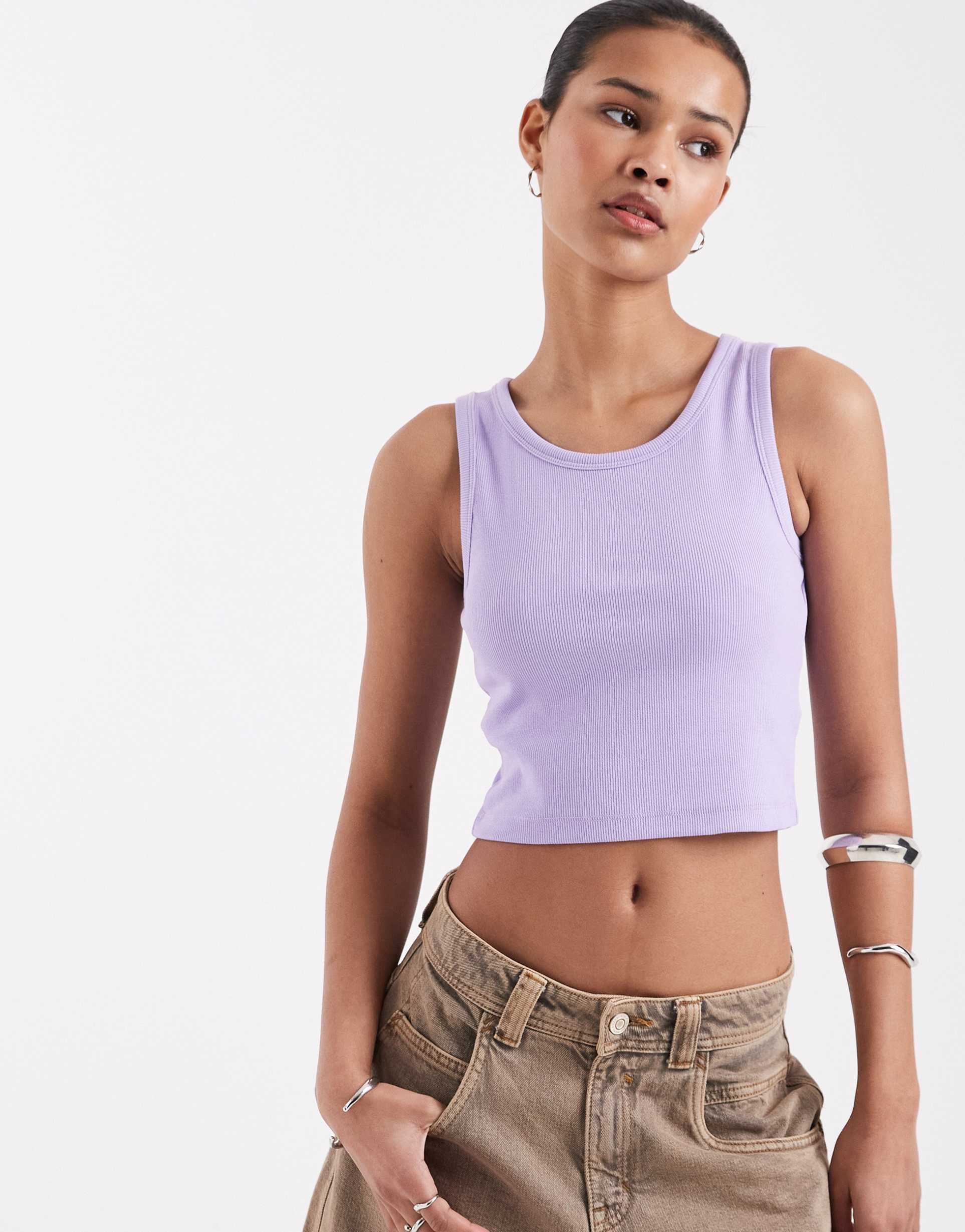jjxx fallon ribbed cropped tank top in light purple