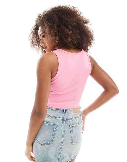 JJXX Fallon ribbed cropped tank top in pink