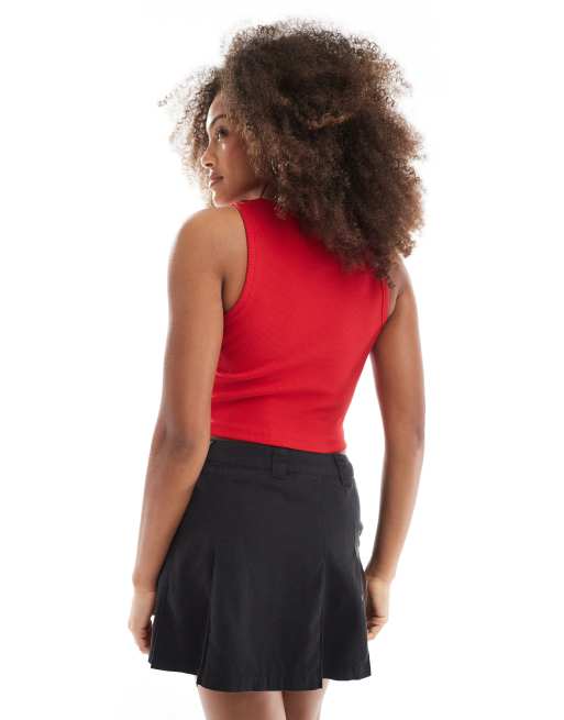 JJXX Fallon ribbed cropped tank top in red, 3 of 4