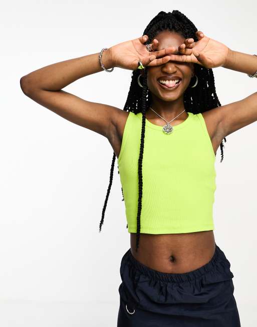 JJXX Fallon ribbed singlet top in lime