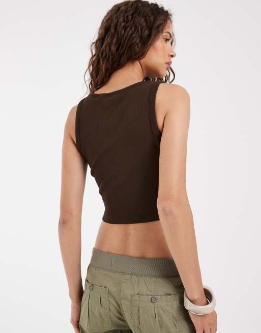 JJXX Fallon ribstrikket cropped vesttop i mørkebrun, 4 af 4