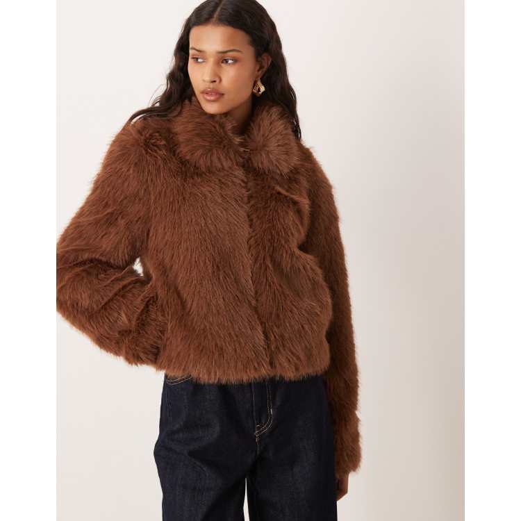 JJXX faux fur zip coat in brown | ASOS