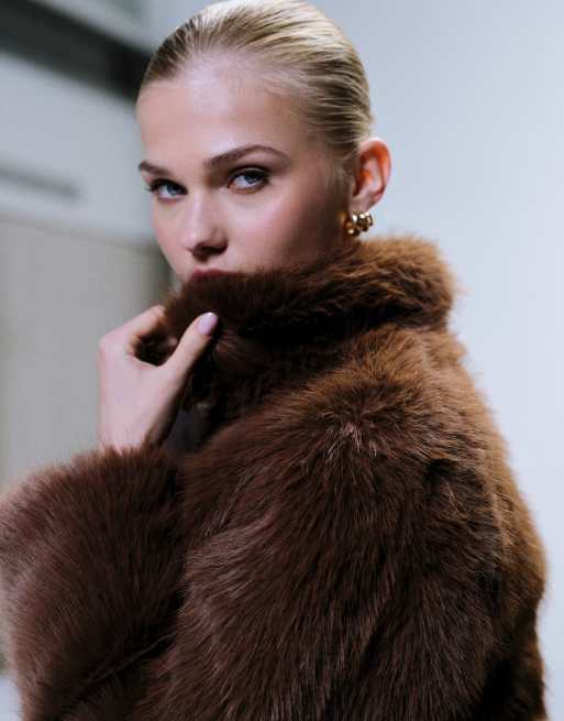 JJXX faux fur zip coat in brown | ASOS