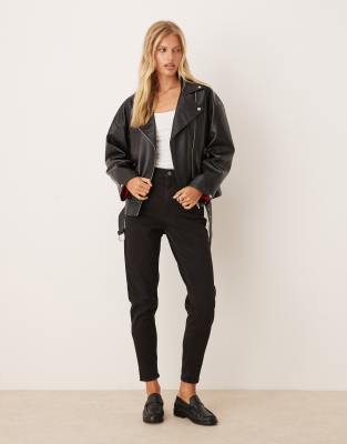 Jjxx Faux Leather Biker Jacket In Black
