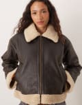[JJXX] JJXX faux leather biker jacket in brown vintage 20 Bracken