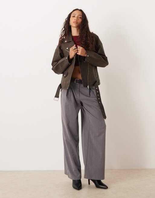 JJXX faux leather biker jacket in brown vintage , 3 of 4