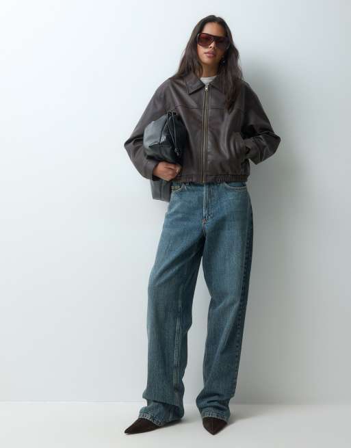 JJXX faux leather bomber jacket in brown, 2 of 5